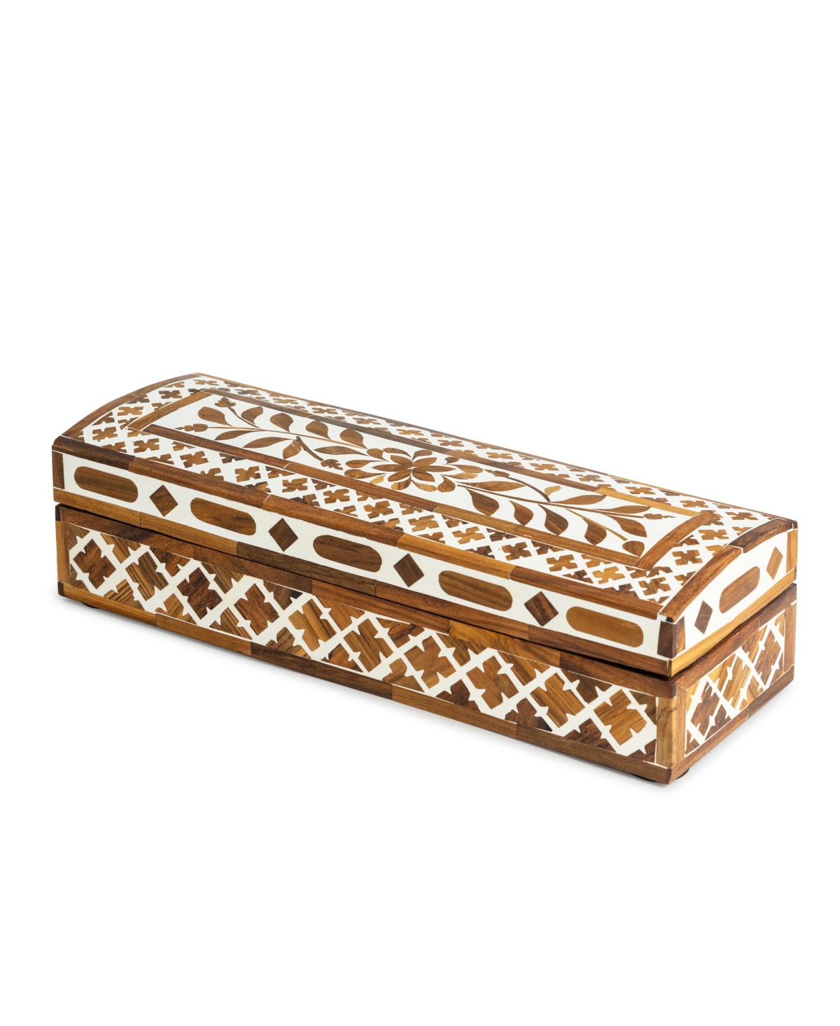 Jodhpur Wood Inlay Decorative Jewelry Box, Small - Brown