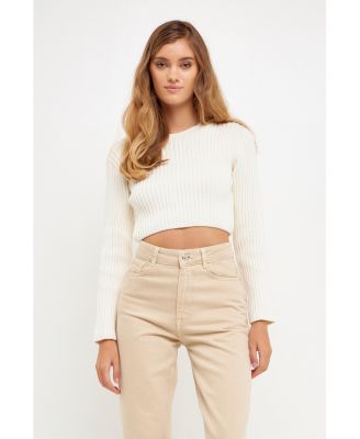 Women's Cropped Ribbed Knit Sweater