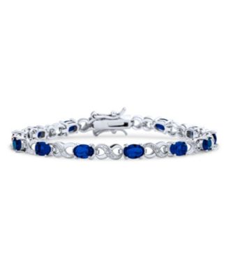 Forever Love Symbol Infinity Tennis Bracelet 9CT Oval Sapphire Blue Cubic Zirconia CZ Silver