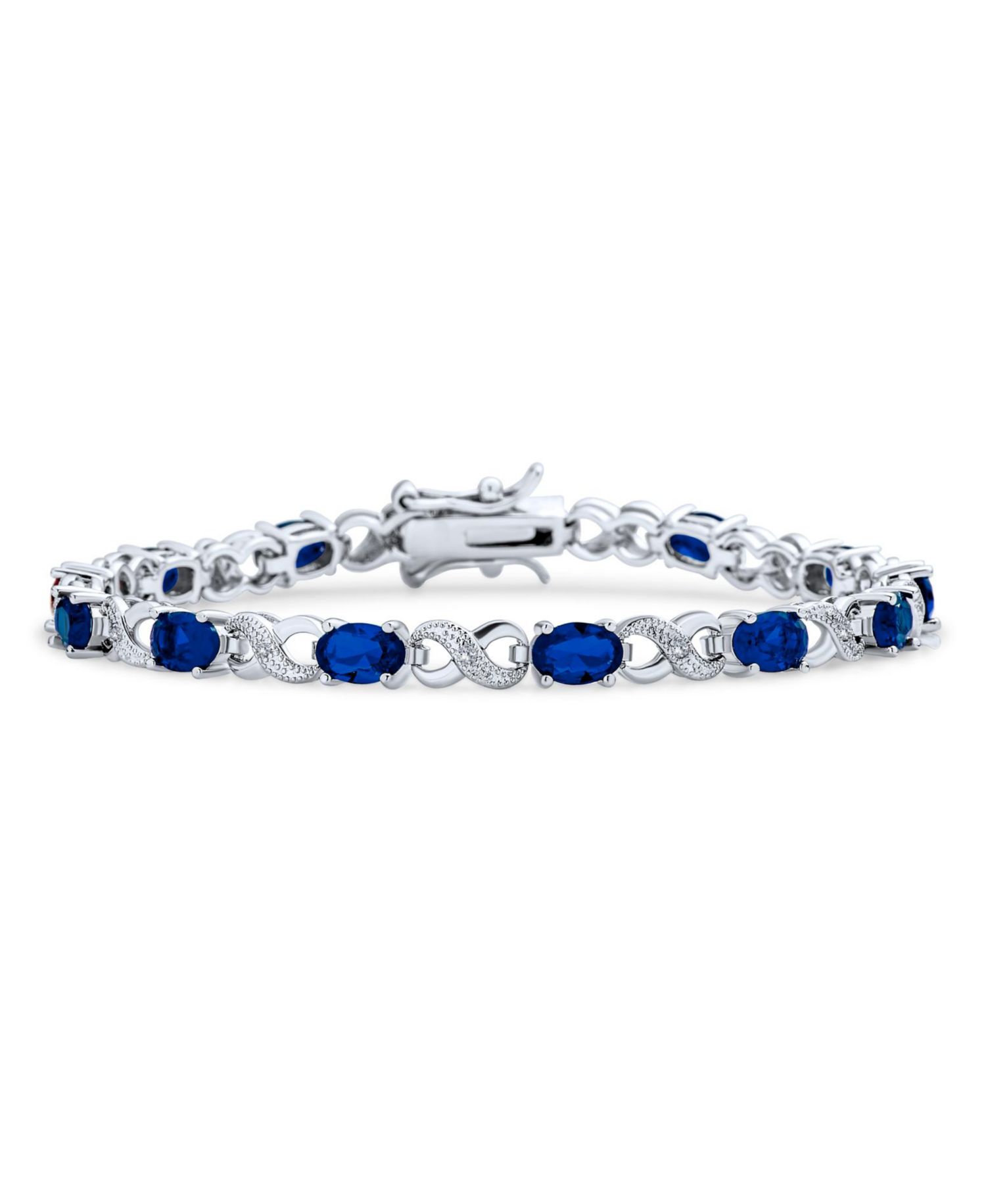 Birthstone Dark Pink Color CZ Oval Infinity Tennis Bracelet Silver Plated