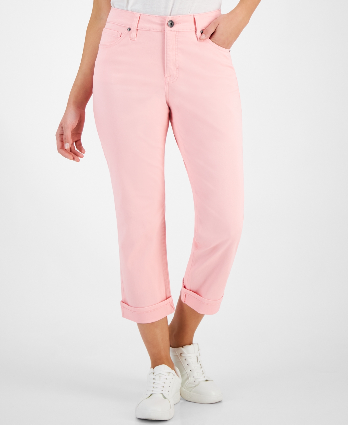 Style & Co Petite Curvy-fit Mid Rise Cuffed Capri Jeans, Created For Macy's In Pink Icing