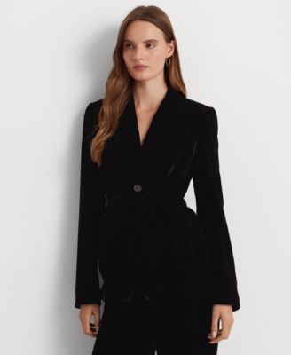 로렌 랄프로렌 Lauren Ralph Lauren Womens Belted Velvet Blazer,Black