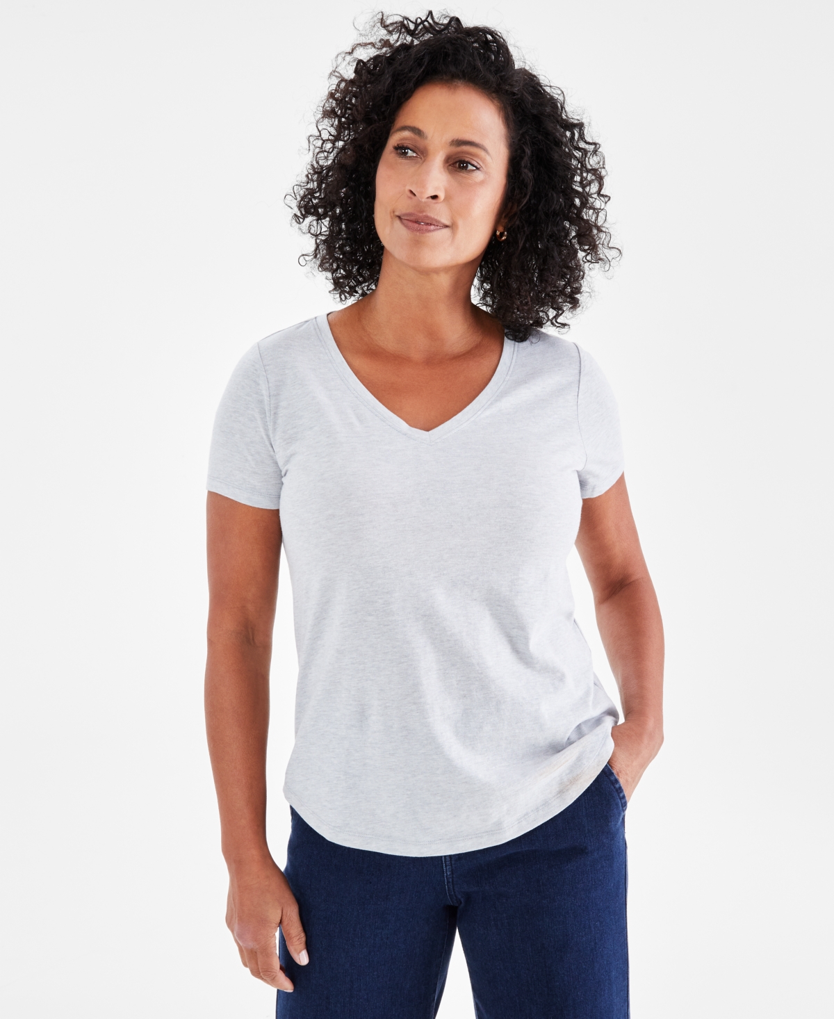Style & Co Women's Scoop-neck Short-sleeve Pocket T-shirt, Created For Macy's In Light Grey Metallic