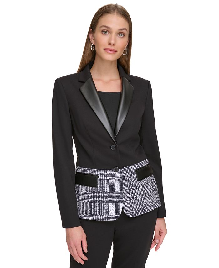 DKNY Women's Two Button Mixed Media Blazer - Macy's