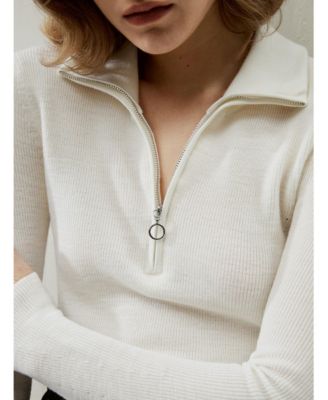Women's Gaia Ribbed Half Zip Ultra-fine Wool Sweater