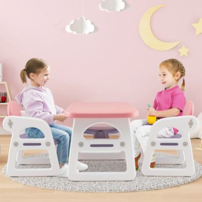 3-Piece Kids Table and Chair Set Toddler Activity Study Desk with Building Blocks
