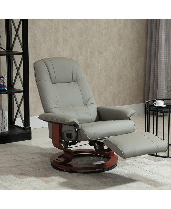 Faux Leather Manual Recliner with Swivel Wood Base Padded