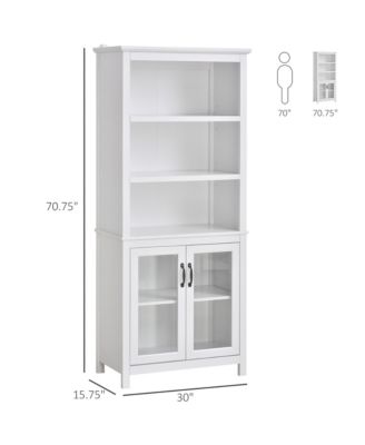 71" Freesding Bookshelf Storage Cabinet Hutch w/ Glass Doors,