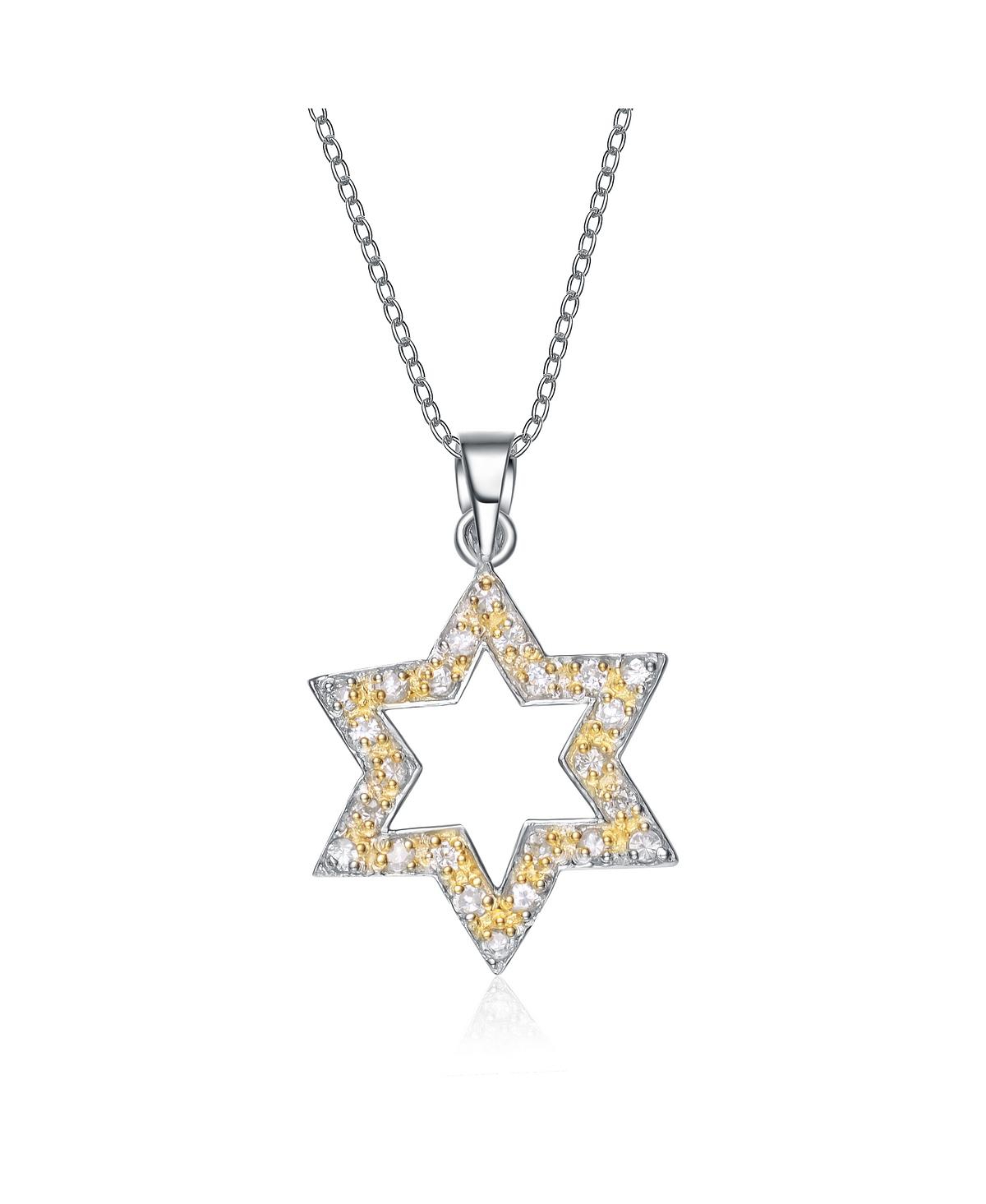 Sterling Silver White Gold Plated Yellow Cubic Zirconia Open Star Necklace - Silver