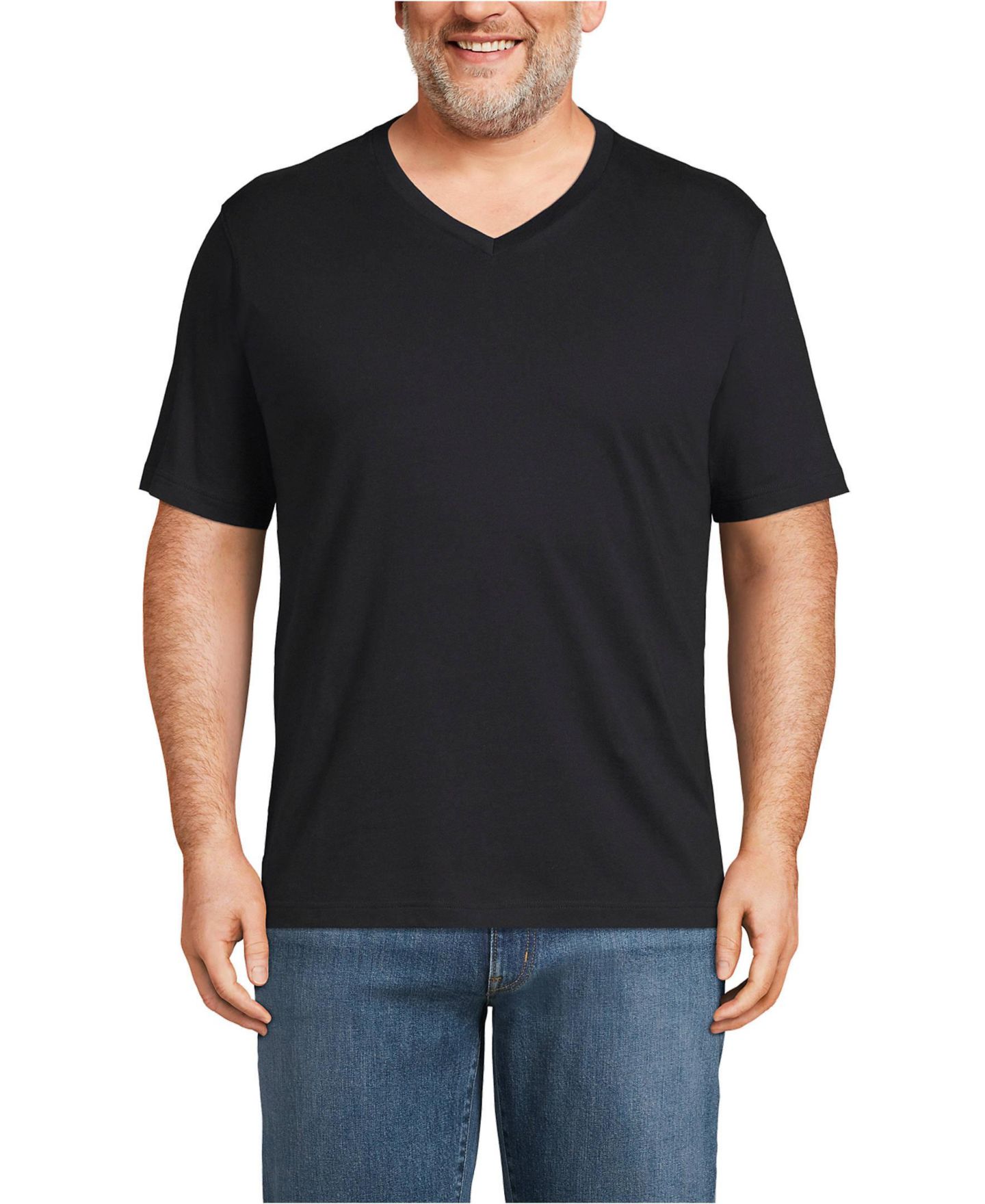 Мужская футболка Lands' End Big & Tall Super-T Short Sleeve V-Neck, цвет: Чёрный — фото 1
