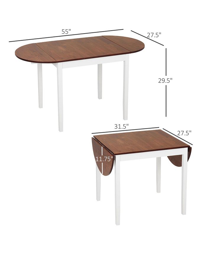 55" Solid Wood Kitchen Table, Drop Leaf Tables for Small Spaces