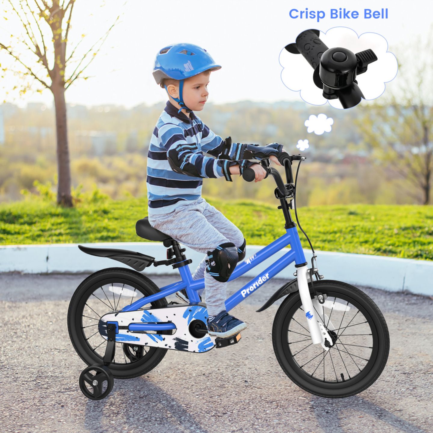 Детская игрушка Costway Racing Pattern Series 16" Height-Adjustable Kids' Bike with Removable Training Wheels, Ages 4-7, цвет: Синий — фото 3