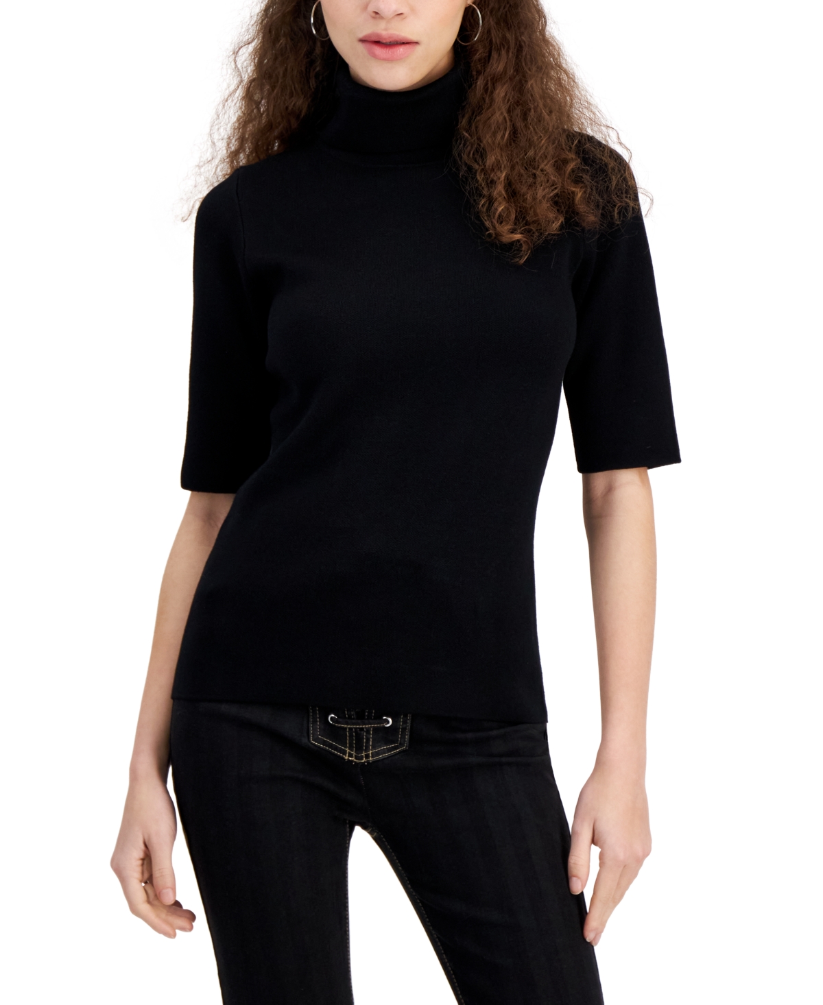Women's Elbow-Sleeve Turtleneck Sweater - Black