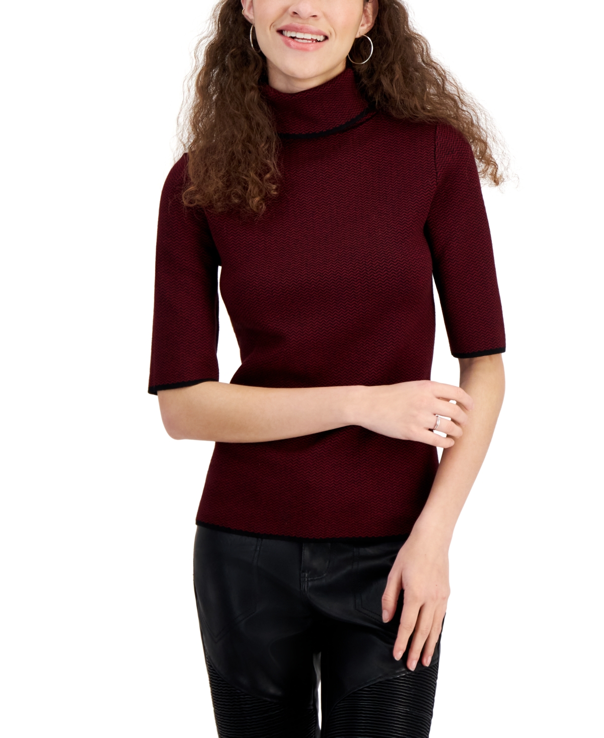 Women's Elbow-Sleeve Turtleneck Sweater - Cabarnet  Black