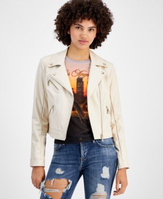 Guess white leather jacket fashion