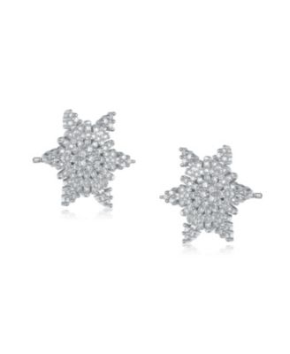 Cubic Zirconia White Gold Plated Sterling Silver Star Shape Stud Earring