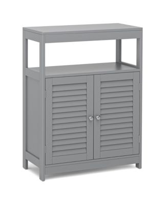 Bathroom Floor Cabinet Storage Organizer with Open Shelf & Double Shutter Door