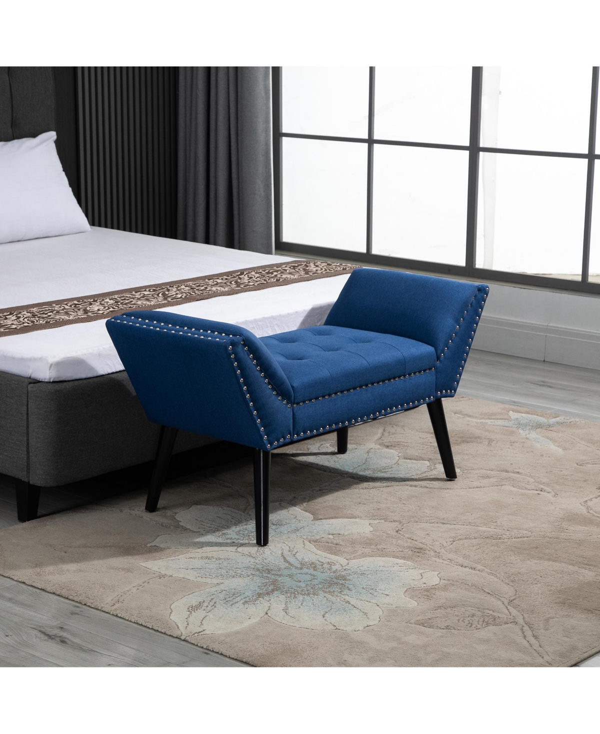 Homcom Button Tufted Bench w/ Armrest & Wooden Frame for Bedroom or Entryway
