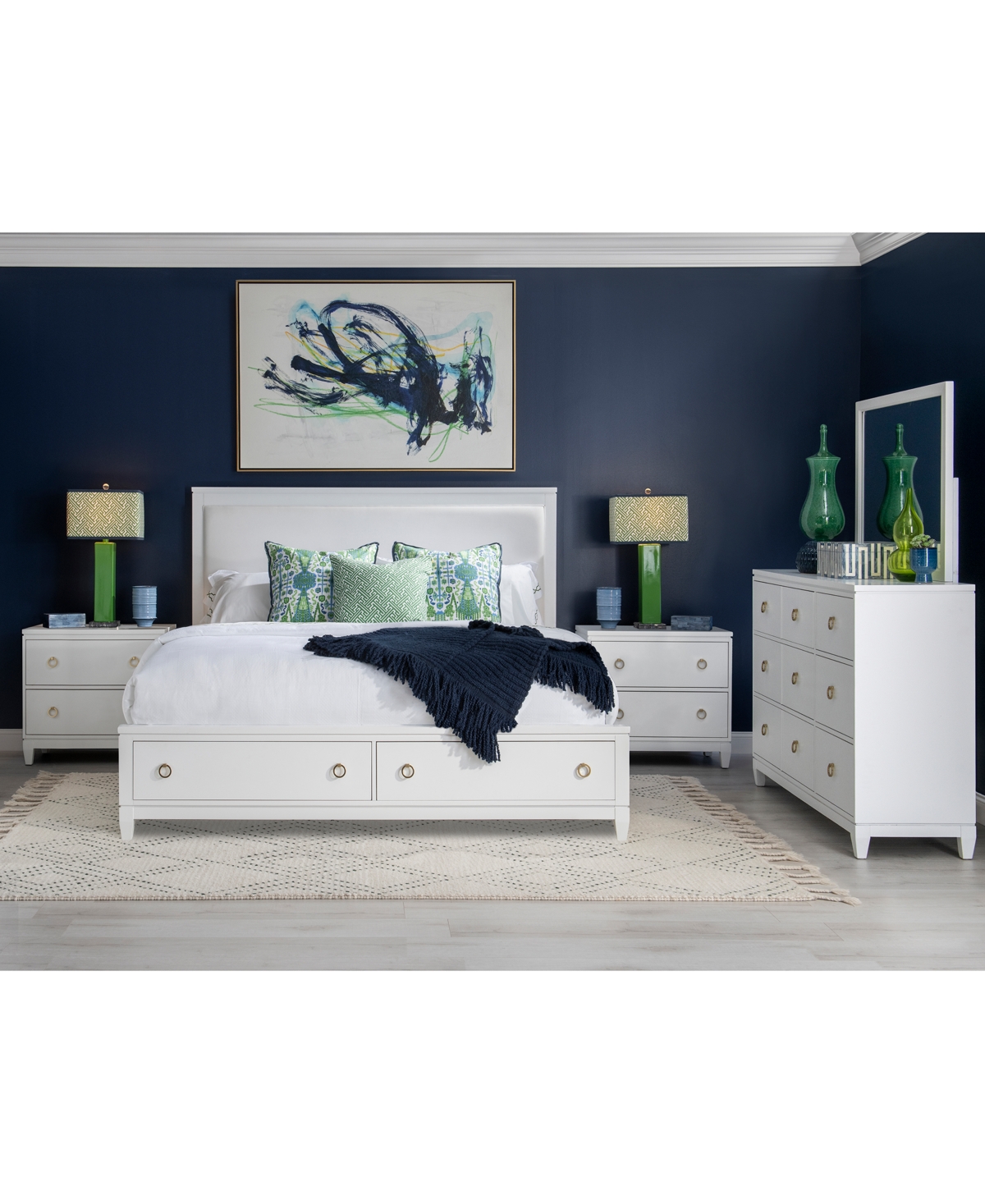 Shop Furniture Summerland 3pc Bedroom Set (california King Upholstered Storage Bed, Dresser, Nightstand) In White