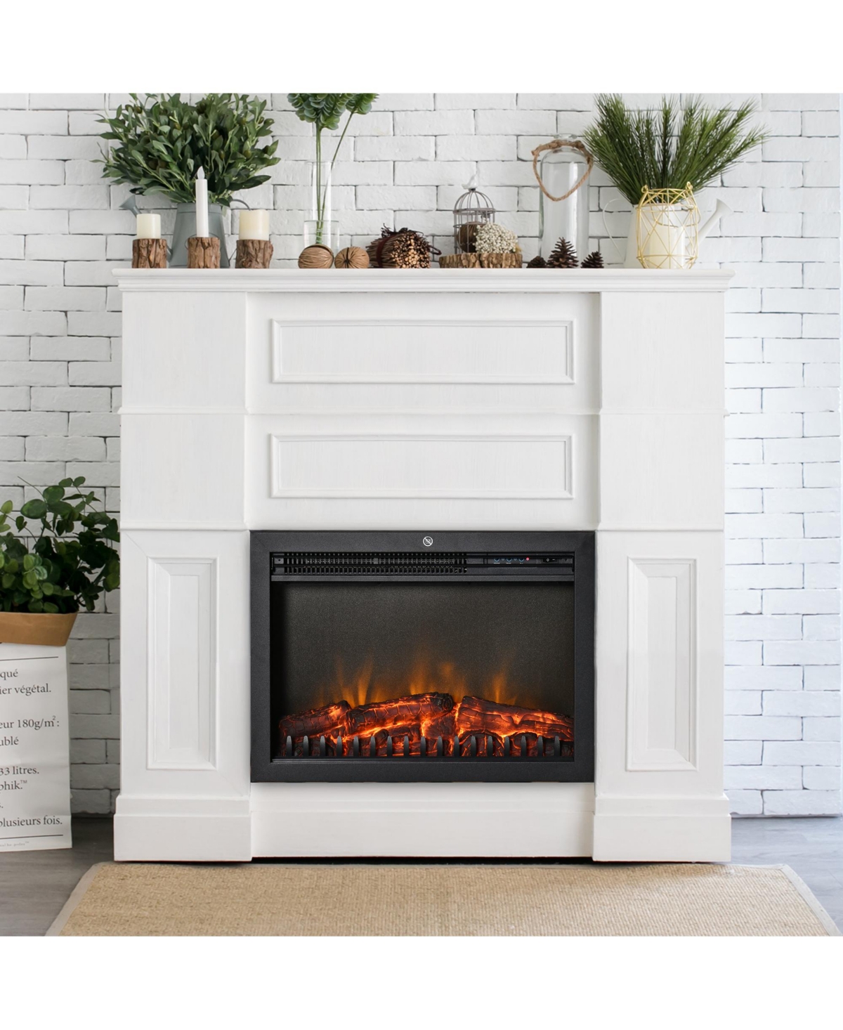 Homcom 24" Electric Fireplace Insert, Retro Recessed Fireplace Heater with Realistic Flame, Remote Control and Adjustable Brightness, 750/1500W, Black