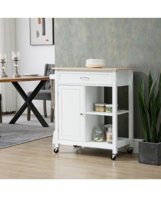 Wooden Kitchen Serving Storage Cart Serving Cabinet with Shelves