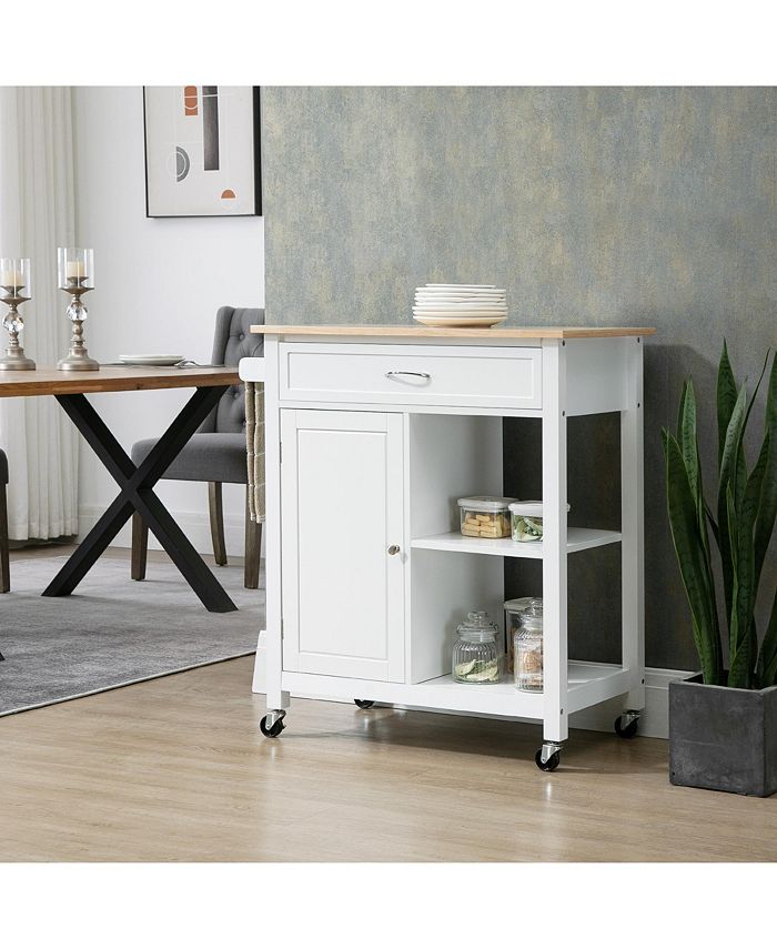 Kitchen Island Cart, Rolling Kitchen Island with Storage, Solid Wood Top, Drawer, for