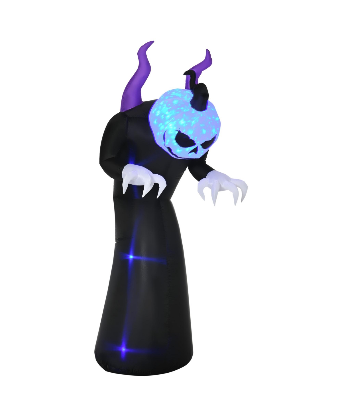 7ft Inflatable Halloween Ghost with Horns, Blow-Up Outdoor Led Yard Display with Flame Effect for Garden, Lawn, Yard, Party, Holiday - Black