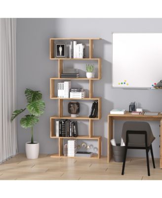 75"H Bookcase 6 Shelf S-Shaped Bookshelf Storage Display Sd Organizer