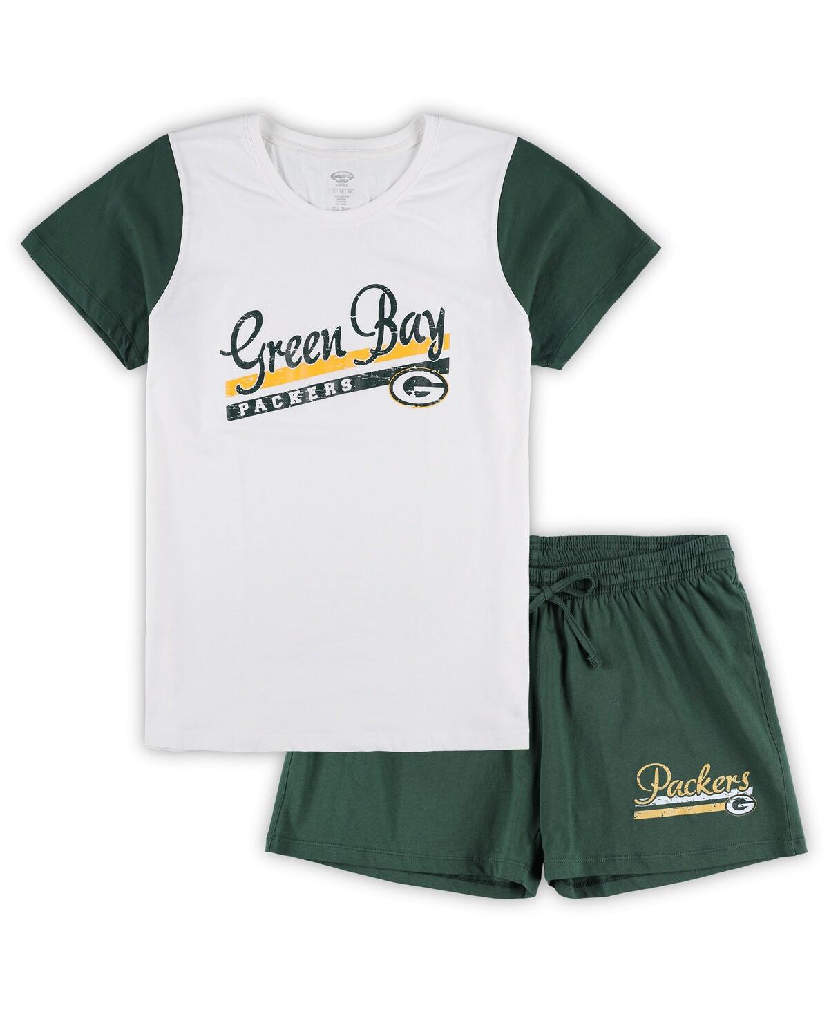 Shop Concepts Sport Women's  White, Green Green Bay Packers Plus Size Downfield T-shirt And Shorts Sleep S In White,green