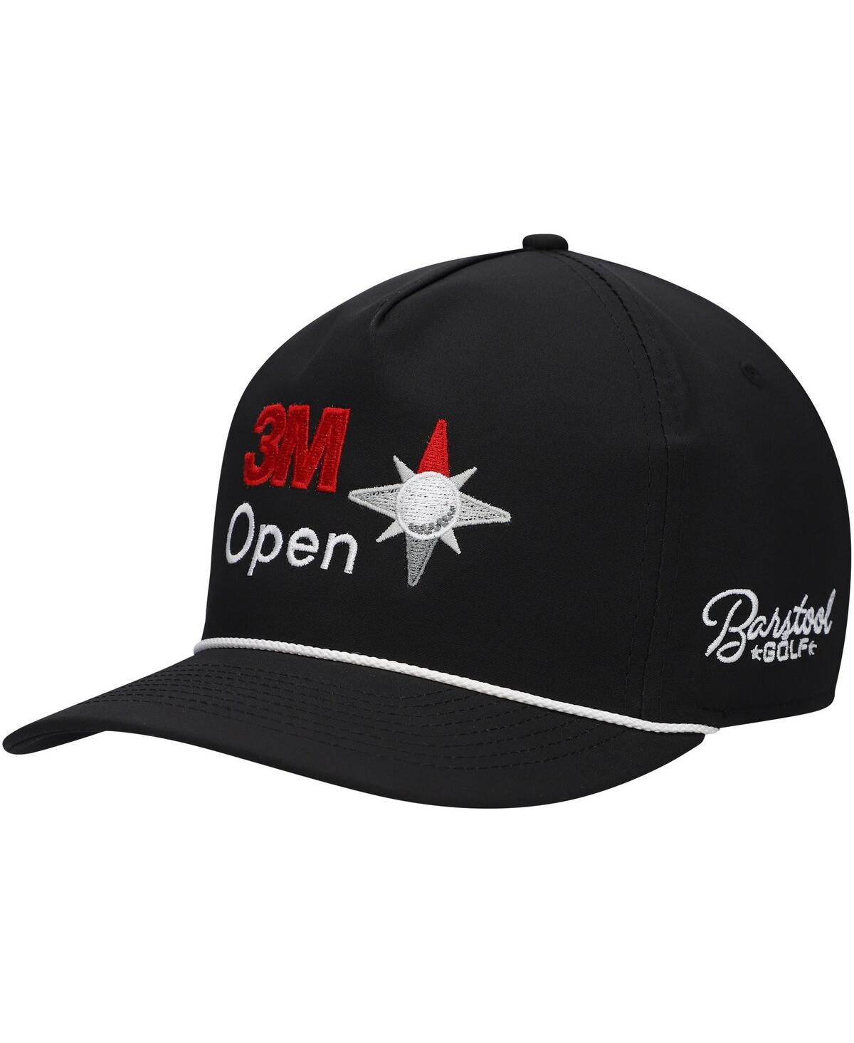 Men's Barstool Golf Black 3M Open Rope Snapback Hat - Black