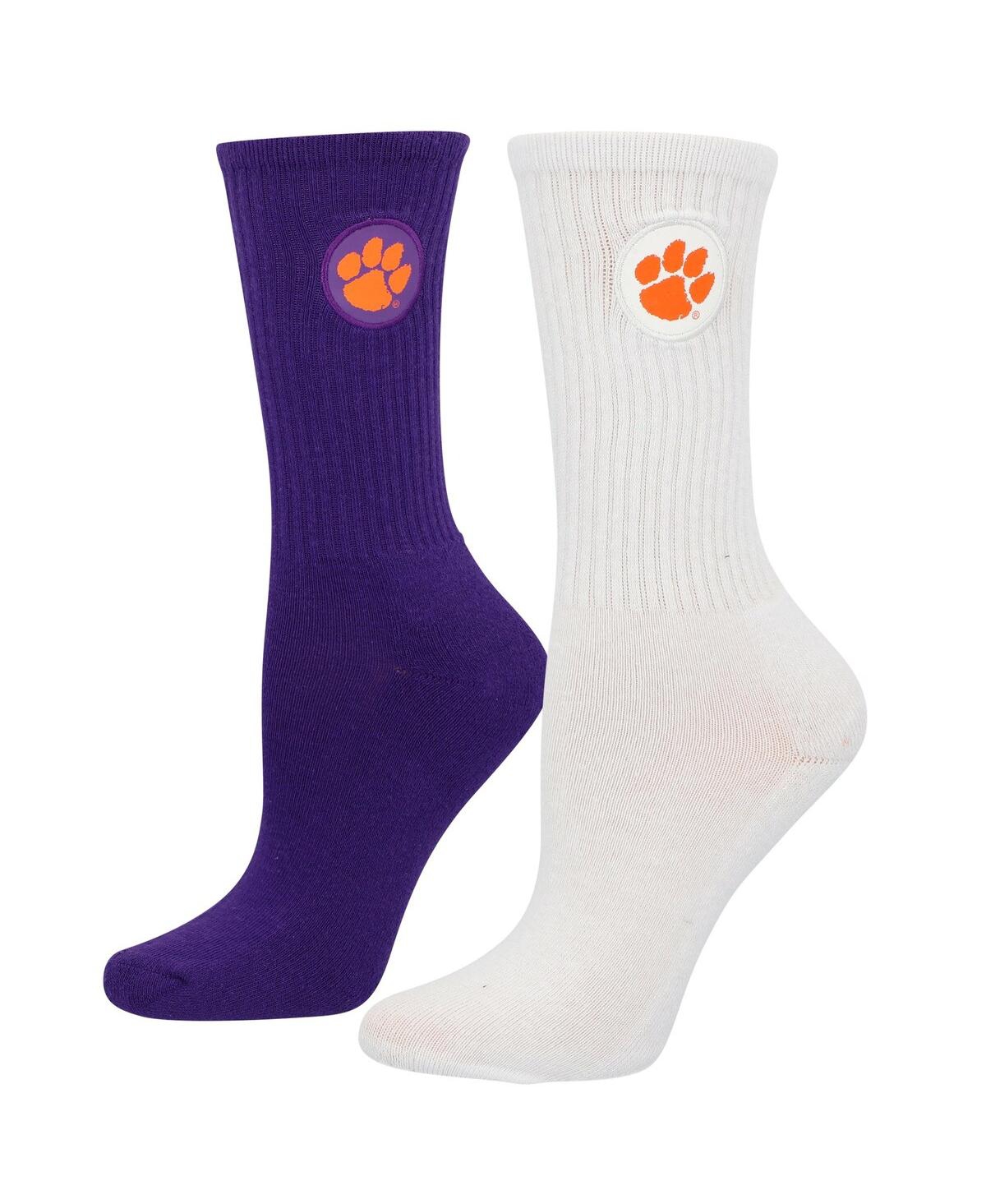 Shop Zoozatz Women's  Purple, White Clemson Tigers 2-pack Quarter-length Socks In Purple,white