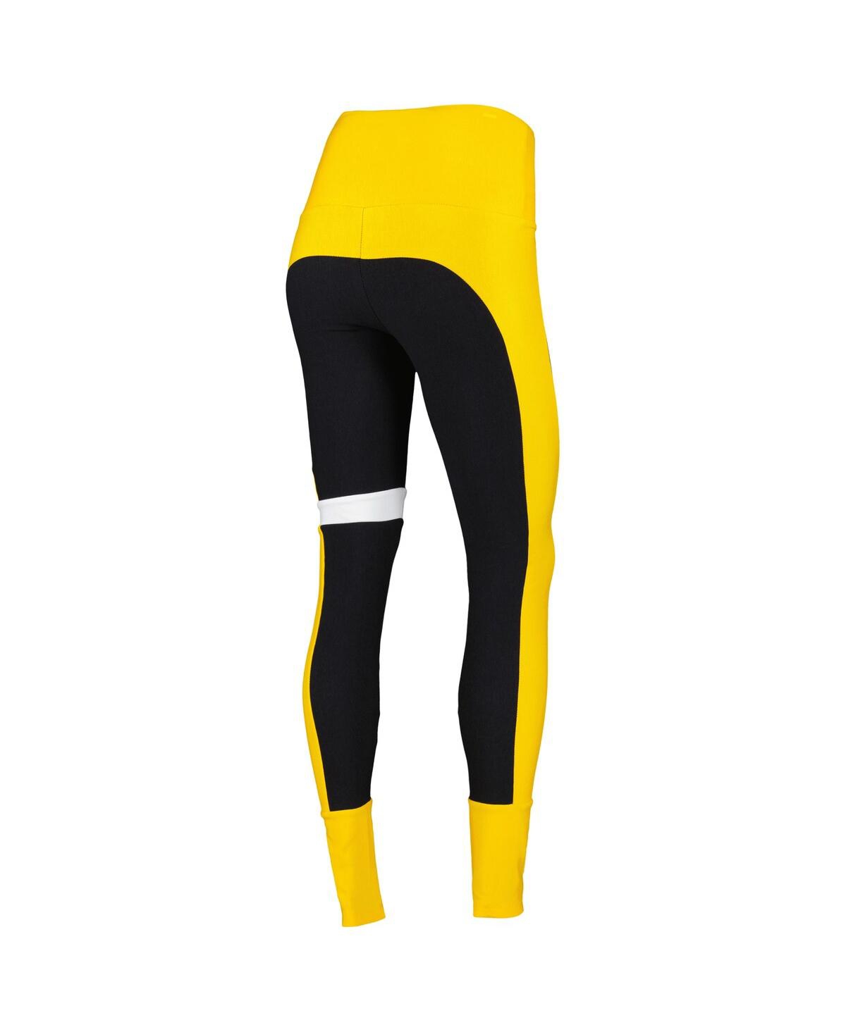 Shop Kiya Tomlin Women's  Black, Gold Pittsburgh Steelers Colorblock Tri-blend Leggings In Black,gold