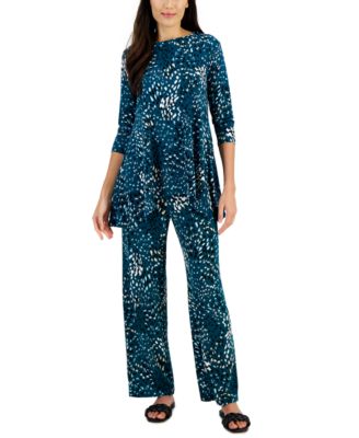 Womens Printed 3 4 Sleeve Knit Top Pull On Wide Leg Pants Created For Macys