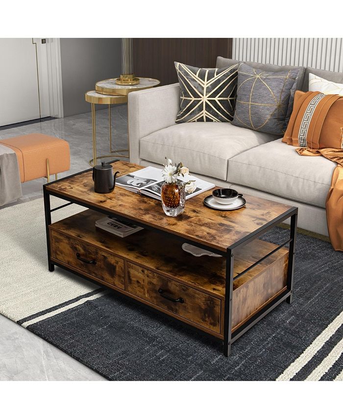 Costway Coffee Table with Storage Drawers& Shelf Coffee Table with