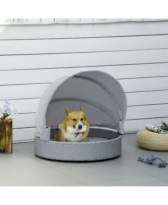 PawHut Wicker Dog Bed Rattan Pet Sofa with Adjustable Canopy Pet House ...