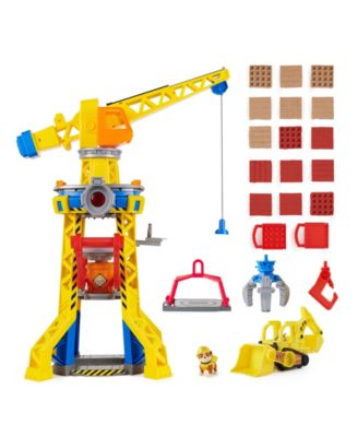 Bark Yard Crane Tower Playset with Rubble Action Figure, Toy Bulldozer Kinetic Build-It Play Sand, Kids Toys for Boys Girls 3 Plus