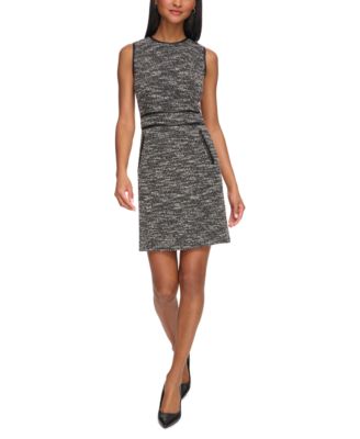 KARL LAGERFELD PARIS Women s Faux Leather Trim Tweed Sheath Dress Macy s