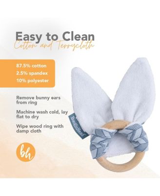 Baby Pacifier Clip and Natural Wood Baby Teether, Blue Feather