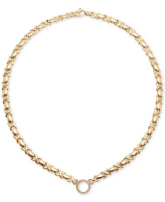 Diamond Circle Stampato 18" Collar Necklace (1/6 ct. t.w.) in 14k Gold-Plated Sterling Silver