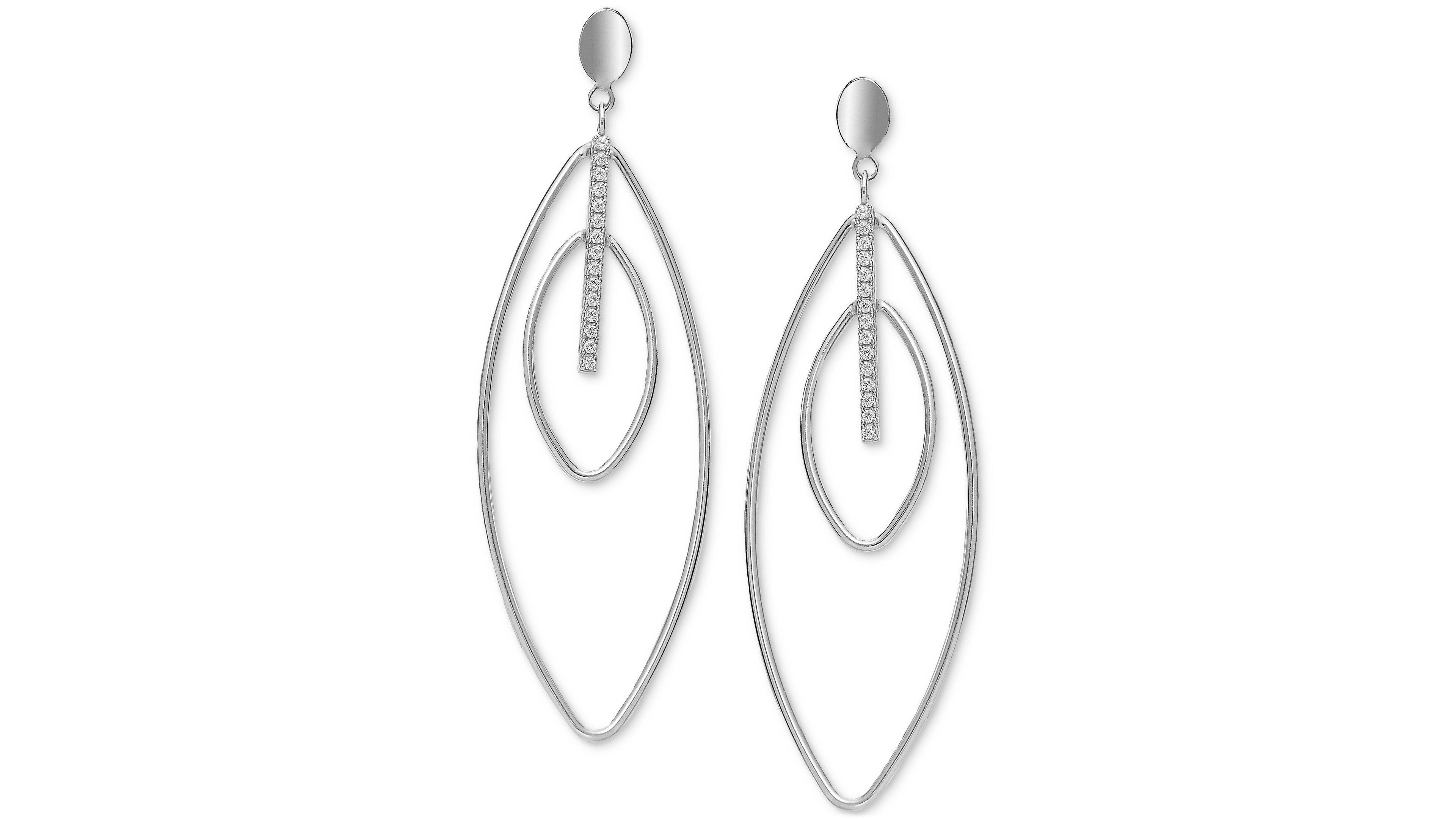 Diamond Navette Open Drop Earrings (1/4 ct. t.w.) in Sterling Silver