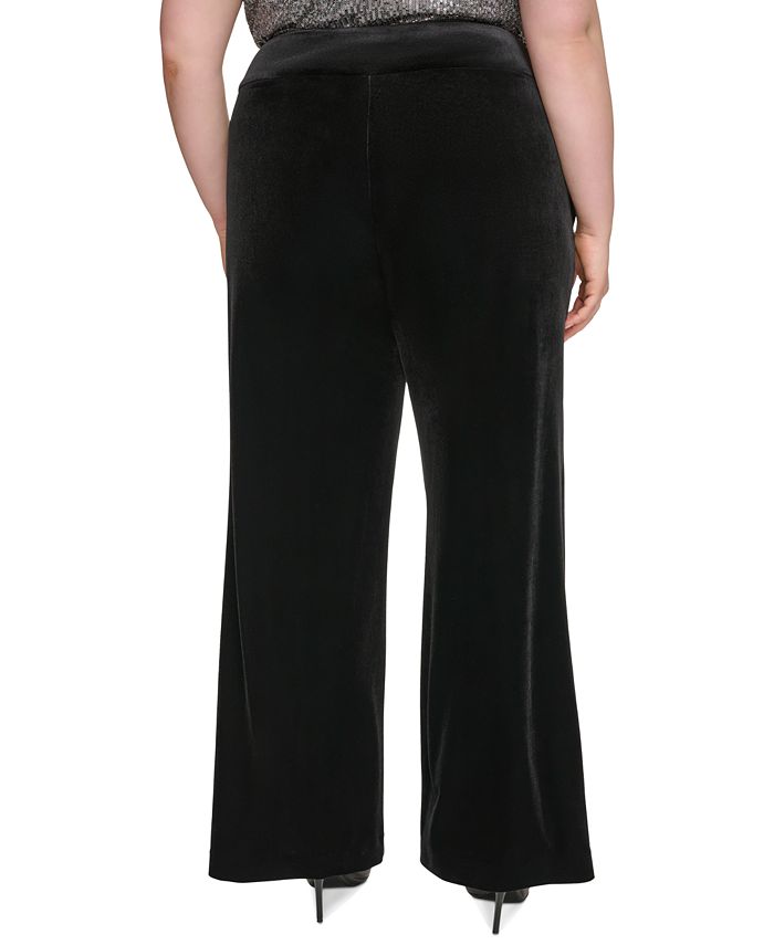 Calvin Klein Plus Size High Rise Velvet Wide-Leg Pants - Macy's