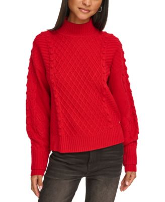 KARL LAGERFELD PARIS - Women's Cable-Knit Mock-Neck Sweater