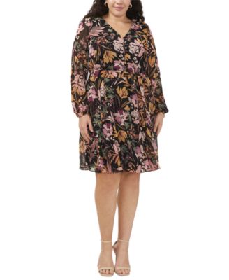 MSK - Plus Size Button-Front Fit & Flare Chiffon Dress