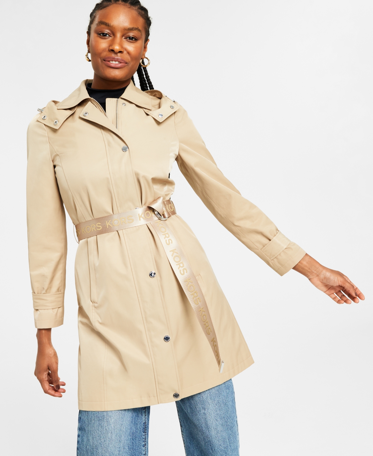 Shop Michael Kors Michael  Women's Hooded Belted Trench Coat, Created For Macy's In Khaki