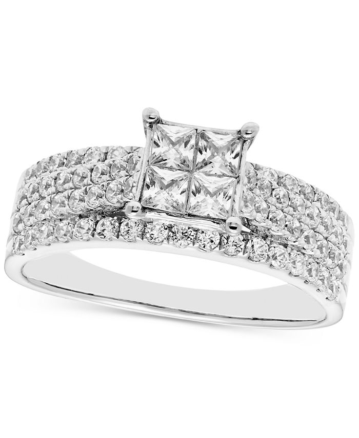 Macy's Diamond Princess Quad-Cluster Engagement Ring (1 ct. t.w.) in ...