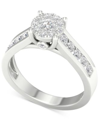Macy's - Diamond Halo Channel-Set Engagement Ring (3/4 ct. t.w.) in 14k White Gold