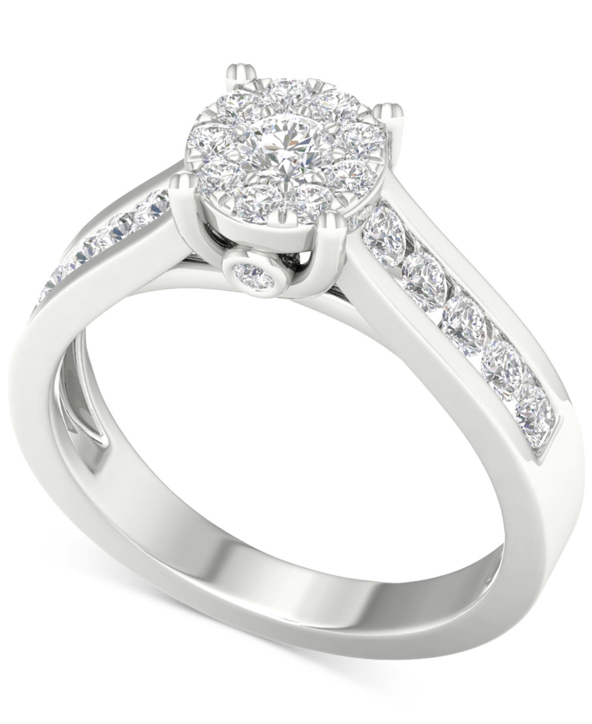 Macy's Diamond Cluster Channel-set Engagement Ring (3/4 Ct. T.w.) In 14k White Gold