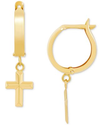 Macy's Cross Dangle Hoop Earrings in 10k Gold - Macy's