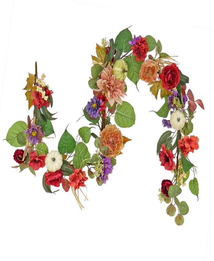 National Tree Company 6' Harvest Serenity Floral and Pumpkins Garland