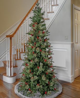 7.5' Feel-Real Virginia Pine Hinged Pine-Needle  Christmas Tree w Berries & Pinecones